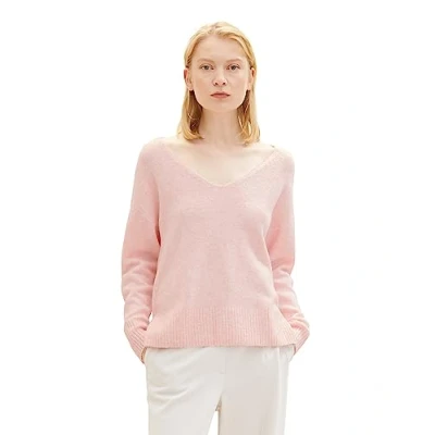 Abbildung von TOM Tailor Denim MIT V Ausschnitt Strickpullover, Damen, Größe: Large, Light english rose melange