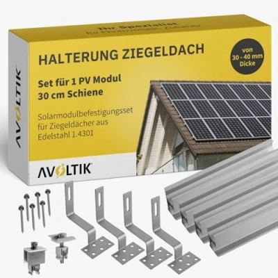 Abbildung von Avoltik Solar Halterung Ziegeldach I Set für 1 PV Modul 30 40mm Solarmodul Balkonkraftwerk Solarmodulbefestigungsset Ziegeldächer aus Edelstahl 1.4301 Montageset