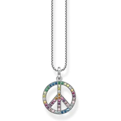 Abbildung von Thomas Sabo Damen Kette mit Anhänger Peace Zeichen bunten Steinen Silber geschwärzt, aus 925er Sterlingsilber Schmucksteinen in Regenbogenfarben, Länge 55cm, KE2170 318 7 L55V