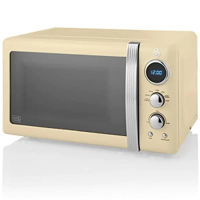 Abbildung von Swan Retro SM22030CNEU Digital Mikrowelle 20L, 5 Leistungsstufen, Auftaufunktion, 60 Minuten Timer, Tür mit Spiegeleffekt, 27cm Drehteller, Vintage Design, Creme, 800W