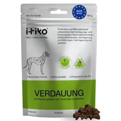 Abbildung von ITIKO Natürliche Verdauungs für Hunde Flohsamenschalen mit Probiotika Hund Darmflora Aufbau Alternative zu Heilerde/Heilmoor Durchfall Nahrungsergänzungsmittel
