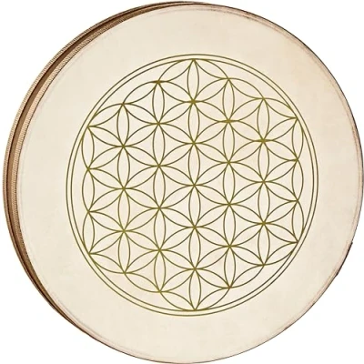 Abbildung von Sonic Energy 16 Zoll Ozeantrommel Mit Ziegenfell und Lebensblume Aufdruck Wellenklang für Meditation, Yoga, Klangreisen, Percussion (WD16FOL)