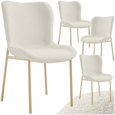 Abbildung von tectake® 4er Set Stuhl, Bouclé Esszimmerstühle, Polsterstuhl Sessel für Küche, Wohnzimmer, Esstisch, Schminktisch, als Cocktailsessel, Dining Chair, Möbel Esszimmer weiß/Gold