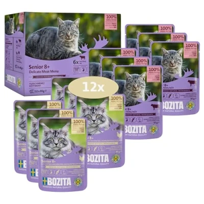 Abbildung von Bozita Nassfutter Senior für Katzen ab 8 Jahre Multibox 6X Rind viel Huhn Häppchen in Sauce im Portionsbeutel 12x85g Getreidefreie Katzenfutter