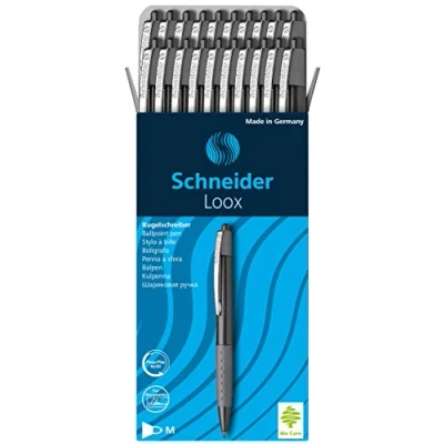Abbildung von Schneider Loox Kugelschreiber (Schreibfarbe: schwarz, Strichstärke M, Druckmechanik, dokumentenechte Mine) 20er Packung schwarz