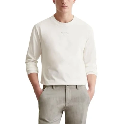Abbildung von Marc O&#039;Polo LOGO Print AT Centre Front Ribbed NECK TRIM Langarmshirt, Herren, Größe: XXL, Egg white