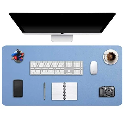 Abbildung von DOBAOJIA Mausepad XXL, Große Mausmat, Schreibtischmatte, Schreibtischunterlage für Laptop/Tastatur/Maus, Schreibblock, PU Leder Wasserdicht + Wildleder rutschfest 90 x 43cm (Stahlblau)