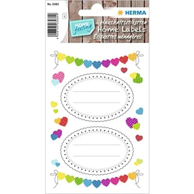 Abbildung von HERMA 3080 Aufkleber Geburtstag zum Beschriften, 45 Stück, Geschenk Sticker mit bunten Herzen, Kinder Geschenkaufkleber für Glückwünsche Gratulation Happy Birthday Herzlichen Glückwunsch Dekoration