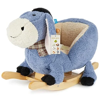 Abbildung von Bieco Schaukelpferd Plüsch Schaukeltier Esel Kinder Schaukelstuhl mit Sicherheitsgurt Baby Schaukel Kleinkind Zimmer Schaukelwippe ab 9 Monate Holz