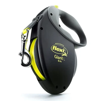 Abbildung von Flexi USA Giant neon einziehbare Hundeleine (Band), ergonomisch, strapazierfähig und verhedderungsfrei Haustier Laufleine für Hunde bis zu 49,9 kg, 7,9 m, groß, schwarz