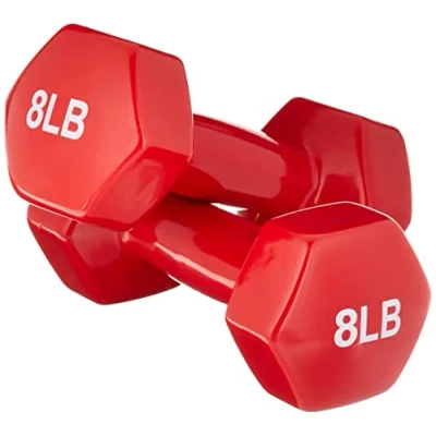 Abbildung von Amazon Basics Kurzhanteln mit Vinylbeschichtung, 8 lbs 3.6 kg, Rot, 2 Stück, 16 Pfund