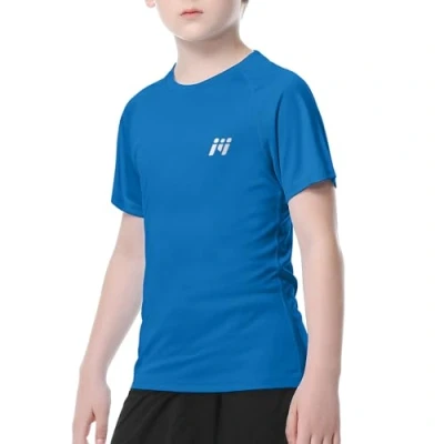 Abbildung von MEETWEE Jungen Rash Guard Kurzarm Kinder Badeshirt UV Schutz UPF 50 + Schwimmshirt Schnelltrocknend, Dark Blue, 12 Jahre, UP2STKde COBALT L