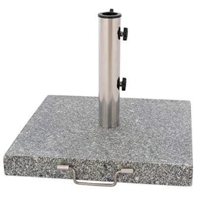Abbildung von Nexos Sonnenschirmständer 30kg polierter Granit Edelstahl eckig 45 x cm Schirmständer mit Griff und Rollen