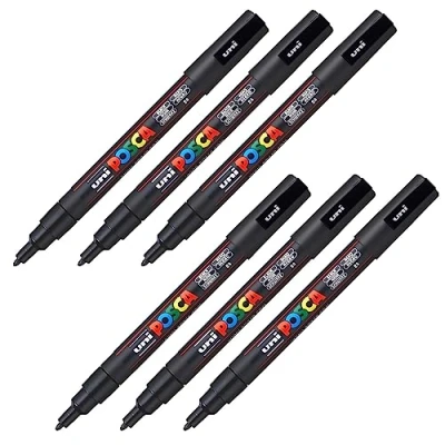 Abbildung von Faber Castell uni ball 205055 POSCA Marker mit feiner Rundspitze, schwarz, 6 Stück, PC 3M