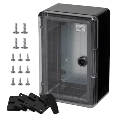 Abbildung von BOXEXPERT ABS Kunststoff Gehäuse, IP65, Wandschrank, Industriegehäuse, Leergehäuse, 200x300x130mm, schwarz, transparent, Montageplatte, Verriegelung, Gehäuse der Serie Fleet
