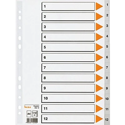 Abbildung von bene Ordnerregister Vollformat 1 12 DIN A4
