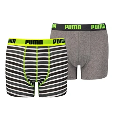 Abbildung von Puma BOYS Basic Boxer Printed Stripe 2 PACK Panties für Kinder, Größe: 140, Fluo yellow/grey