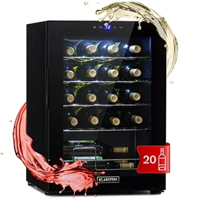 Abbildung von Klarstein Weinkühlschrank, 1 Zonen Getränkekühlschrank Klein, Kleiner Weinschrank 53L, Wein Kühlschrank Klein mit Glastür, Indoor/Outdoor Flaschenkühlschrank, Wine Fridge 5 18C, 20 Flaschen
