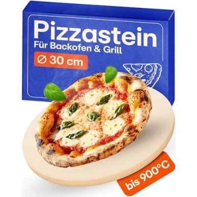 Abbildung von Praknu Pizzastein Für Backofen, Gas und Grill Rund 30 cm Ø Pizzen Ofen Set, Cordierit, (1 St), Knusprigen Boden bis 900 C Wärme Speichernd