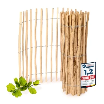 Abbildung von Garronda Gartenzaun zum Stecken aus Haselnüsse Zaun Garten Staketenzaun Beeteinfassung Holz Steckzaun Hochwertiger für Ihren GD 0079 (Lattenabstand: 3 5 cm, 120 cm x 500 cm)