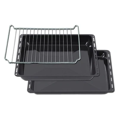 Abbildung von ICQN Backblech 422x375x 30 und 45 mm Tiefe, Emaille, (Set mit Backofenrost, 3 St., Tiefe von 4,5 cm Standard Maßen), Fettpfanne für Backofen Herd, Kratzfest &amp; Rostfrei