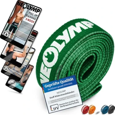Abbildung von NEOLYMP Lange Fitnessbänder Stoff mit Fitness E Book waschbare Resistance Bands, Widerstandsbänder, Gymnastikband, Fitnessband, Trainingsbänder, Klimmzugbänder, Krafttrainingssets (grün)