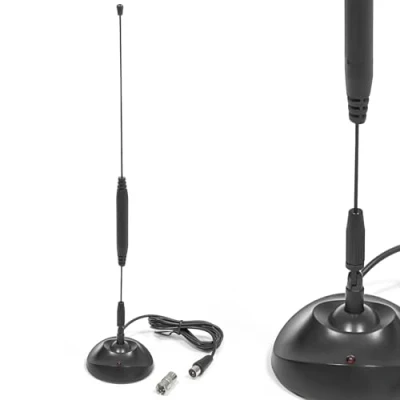 Abbildung von hb digital DVB T/T2 Aktive Stabantenne mit Sockel und Verstärker 22dB DAB+ UKW Terrestrische Antenne Zimmerantenne IEC Anschluss Stecker inkl. F Adapter