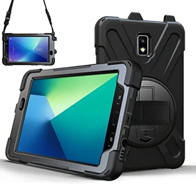 Abbildung von TECHGEAR X Hülle Kompatibel mit Samsung Galaxy Tab Active 2 8,0 (SM T390 / SM T395) Robust Stoßfest Outdoor Schutzhülle 360 Grad Schwenkständer, Hand Schultergurt, Eingebaut Bildschirm Schwarz