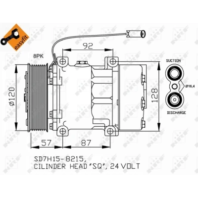 Abbildung von NRF EASY FIT 32752 Kompressor SD7H15 24 PAG 46 mit Kompressoröl, Dichtring