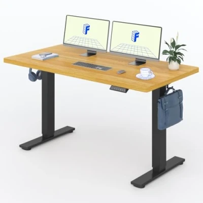 Abbildung von FLEXISPOT Höhenverstellbarer Schreibtisch 160x80cm, mit Haken und 25mm EINTEILIGER Tischplatte, ergonomischer LED Höhenanzeige Memory Funktion (Ahorn, Schwarz)