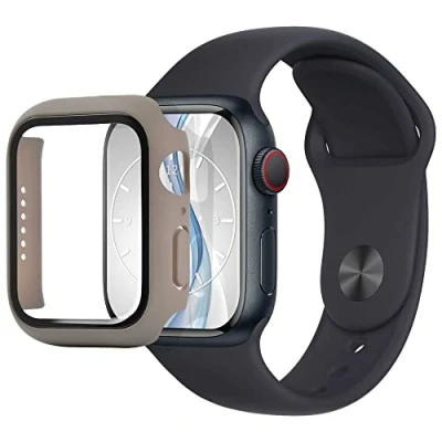 Abbildung von mtb more energy Hülle kompatibel mit Apple Watch 9, 8, 7 (45mm) grau integrierter Displayschutz aus gehärtetem Glas Rundum Schutz Bumper Gehäuse Schutzhülle Tempered Glass