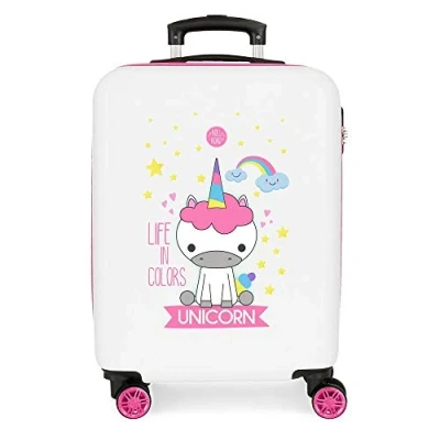 Abbildung von Roll Road Little Me Kabinenkoffer Mehrfarbig 37x55x20 cms Hartschalen ABS Kombinationsschloss 32L 2,5Kgs 4 Doppelräder Handgepäck, Weiß