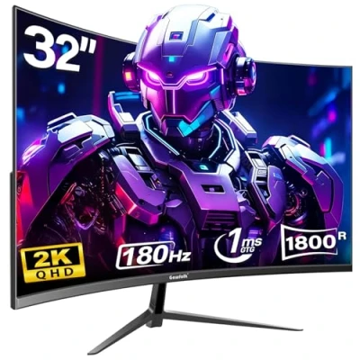 Abbildung von Gawfolk 32 Zoll Curved Gaming Monitor QHD180Hz, 165Hz PC Bildschirm, Rahmenloses 1800R Gebogenes Computer Bildschirm unterstützt VESA