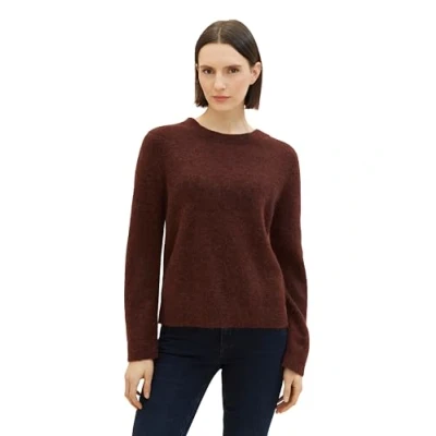 Abbildung von TOM TAILOR Damen Strickpullover mit Rundhalsausschnitt, raisin melange, XL