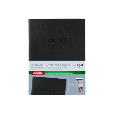 Abbildung von Sigel Speisekarten Mappe Gummi Bindung A5 Blindprägung MENU schwarz