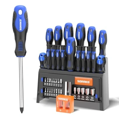 Abbildung von SORAKO Schraubendreher Set, 40 Teiliges Magnetisches Set mit Schlitz und Kreuzschlitz Schraubendrehern, Langlebiges Handschraubendreher Werkzeug Halterung