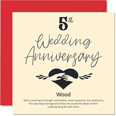 Abbildung von Glückwunschkarte zum 5. Hochzeitstag für Ehemann, Ehefrau, Freund, Freundin Holzhochzeitskarte Frauen, Männer, sie ihn, 145 mm x mm, Grußkarte Verlobte, Verlobte