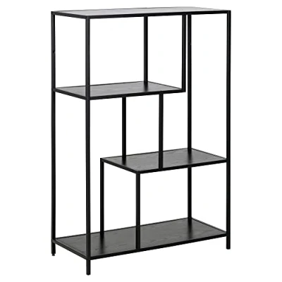 Abbildung von AC Design Furniture Jörn Asymmetrisches Bücherregal mit 3 Ablagen, H: 114 x B: 77 T: 35 cm, Schwarz Esche/Schwarz, Holz/Metall, 1 Stk.