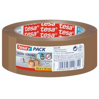 Abbildung von tesapack Ultra Strong PVC Klebebänder für festes Verpacken und sicheres Bündeln Braun 66 m x 38 mm