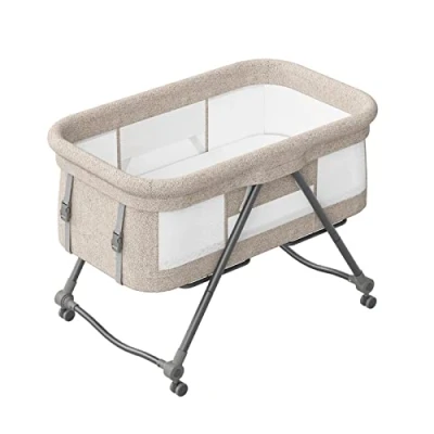 Abbildung von UBRAVOO Faltbares beistellbett Baby, Grab and go Baby Bett mit Matratze &amp; Rädern für Neugeborene, Kinderreisebett I Kinderbett Zustellbett, Bravo Basic, Khaki
