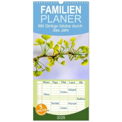Abbildung von Familienplaner 2025 mit Ginkgo biloba durch das Jahr 5 Spalten (Wandkalender, 21 cm x 45 cm), CALVENDO