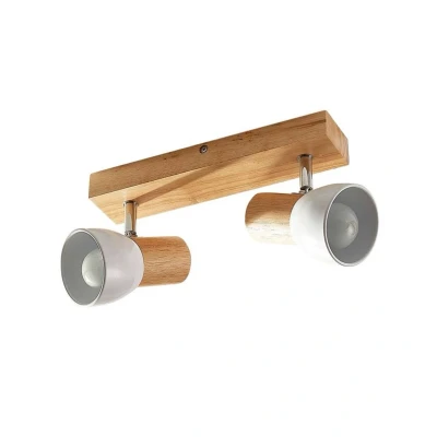 Abbildung von Lindby Deckenleuchte Thorin, 2 flg., weiß, Holz, Länge 27cm