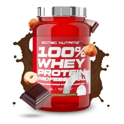 Abbildung von Scitec Nutrition 100% Whey Protein Professional Angereichert mit zusätzlichen Aminosäuren und Verdauungsenzymen Glutenfrei Palmölfrei, 920 g, Schokolade Haselnuss
