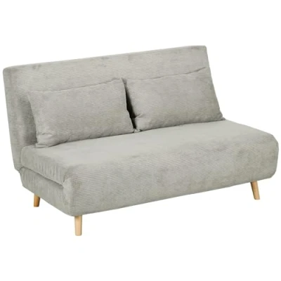 Abbildung von HOMCOM Schlafsofa Doppelschlafsofa mit 3 fach verstellbarer Rückenlehne und 2 Kissen, Polstersofa 1 Teile, für Wohnzimmer, Schlafzimmer, Hellgrau