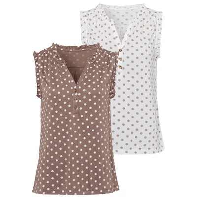 Abbildung von Lascana 2 PACK Bluse weißgepunktet+taupegepunktet, Damen, Größe: 32/34, Weiß gepunktet+taupe gepunktet