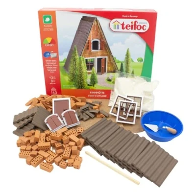 Abbildung von teifoc 5230 Steinbaukasten Finnhütte, 160 Bauteile, Kreativ Bauset aus natürlichen Materialien, DIY Bausatz, Konstruktionsspielzeug für Kinder ab 8 Jahren und Erwachsene