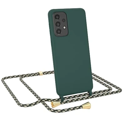 Abbildung von EAZY CASE Handyhuelle mit Kordel zum Umhängen Samsung Galaxy A33 5G Ultra Dünn, Flexibles Silikon, Fallschutz, Guter Griff Handyhülle, Nacht Grün/Grün Camouflage Clips Gold