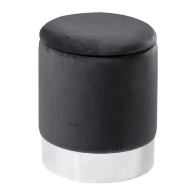 Abbildung von Home4You Sitzhocker, Ø 31 cm, Dunkelgrau, Silbergrau, Samtbezug, Abnehmbarer Deckel, mit Stauraum