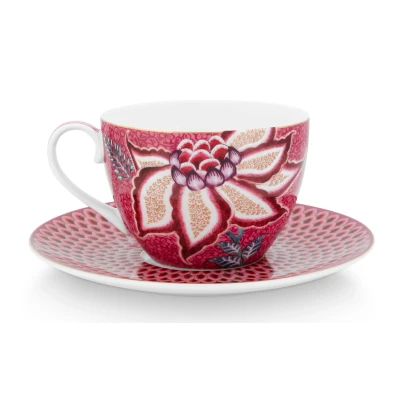 Abbildung von PIP STUDIO Flower Festival Tasse mit Untert. dark pink 280ml