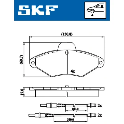 Abbildung von SKF VKBP 80601 E Bremsbelagsatz inkl. Verschleißwarnkontakt CITROËN: Xantia Kombi